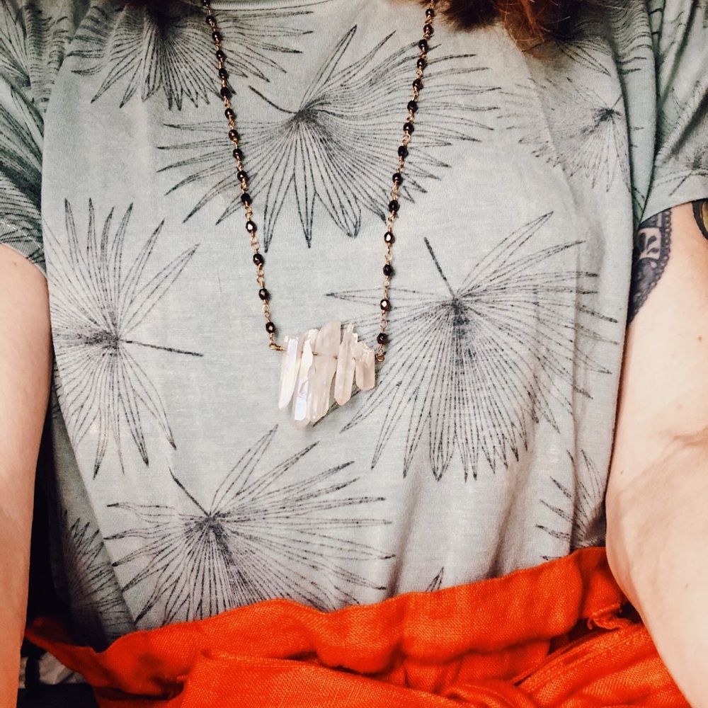 Handmade Quartz Necklace on Handmade Glass Rosary Chain